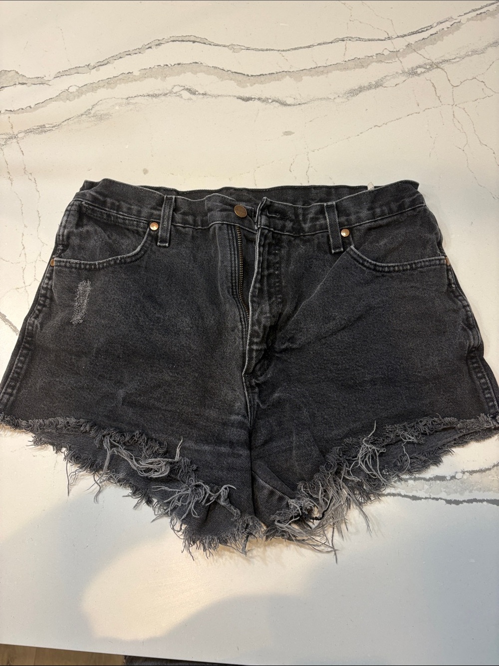 Wrangler Black Washed Distressed Denim Shorts